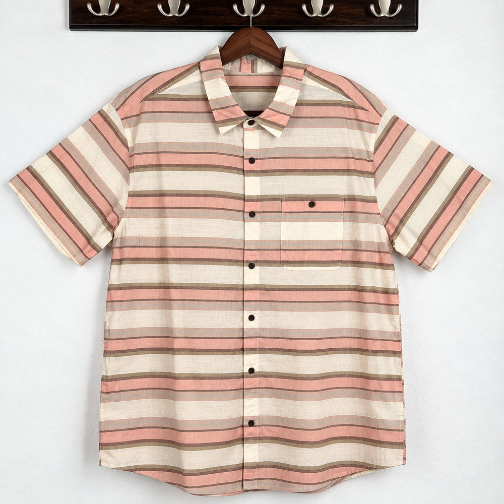Hurley Lido Stripe Shirt Size 2XL Bone Pink White Retro Skater Coastal
